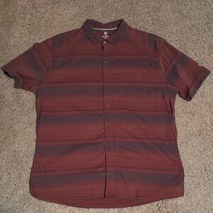 Kuhl Men's Casual Button Down Shirt - Red and Brown Stripes